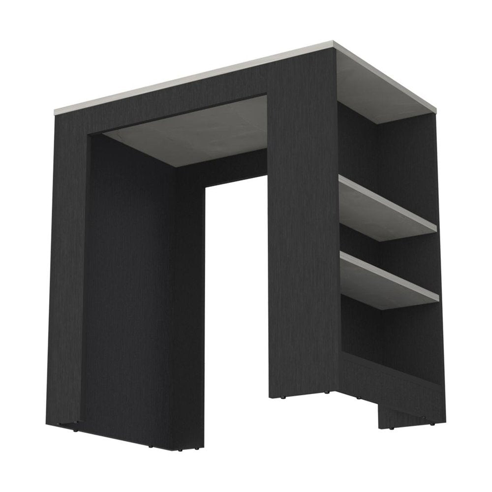 36" Gray and Black Faux Marble and Wood Kitchen Island With Storage HomeRoots