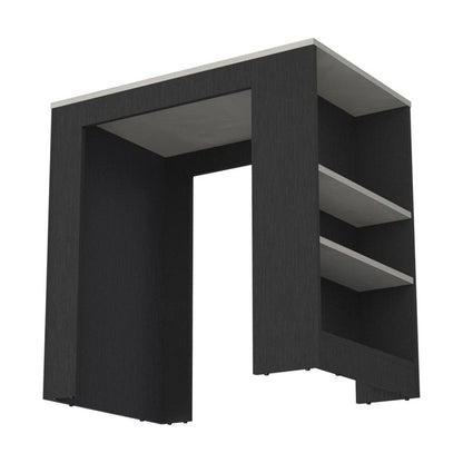36" Gray and Black Faux Marble and Wood Kitchen Island With Storage HomeRoots