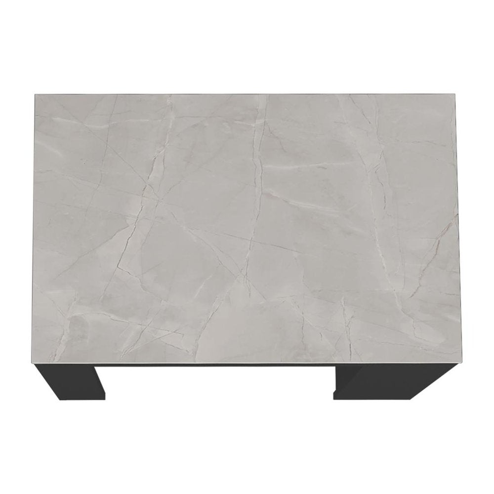 36" Gray and Black Faux Marble and Wood Kitchen Island With Storage HomeRoots