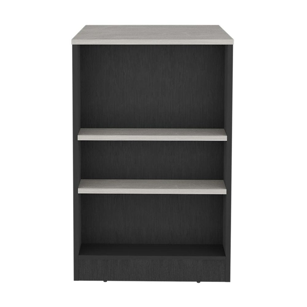 36" Gray and Black Faux Marble and Wood Kitchen Island With Storage HomeRoots