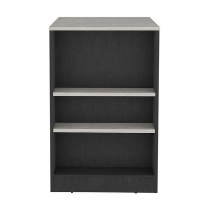 36" Gray and Black Faux Marble and Wood Kitchen Island With Storage HomeRoots