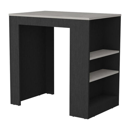 36" Gray and Black Faux Marble and Wood Kitchen Island With Storage HomeRoots