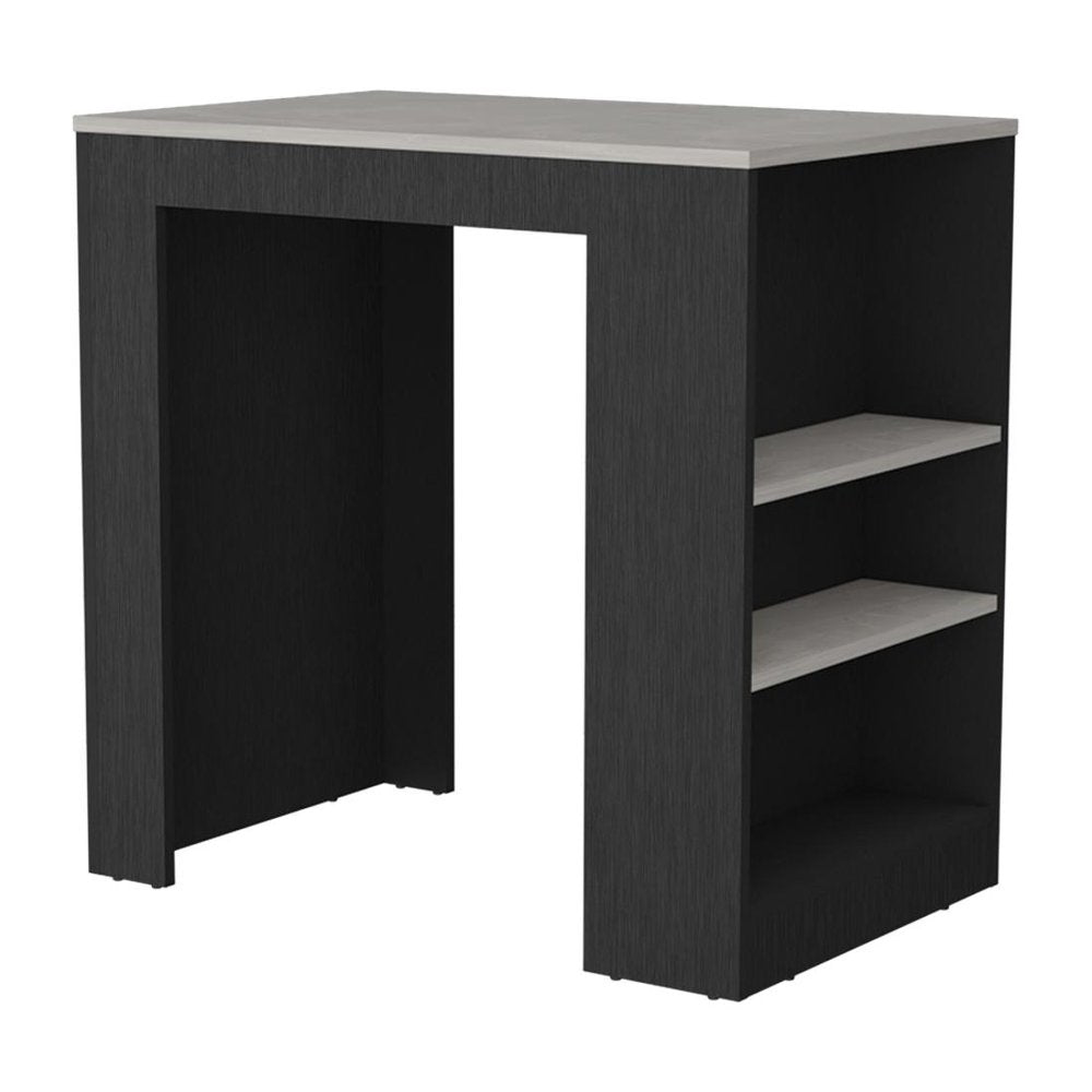 36" Gray and Black Faux Marble and Wood Kitchen Island With Storage HomeRoots