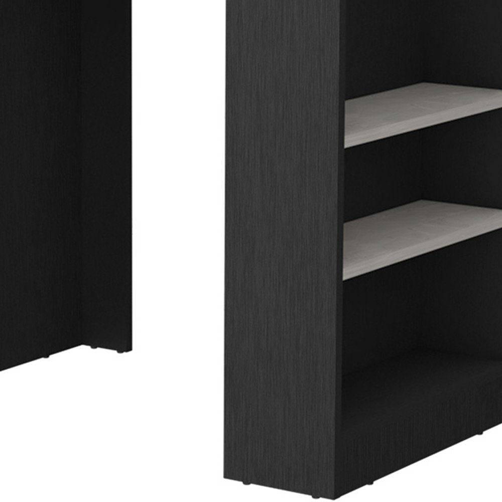 36" Gray and Black Faux Marble and Wood Kitchen Island With Storage HomeRoots