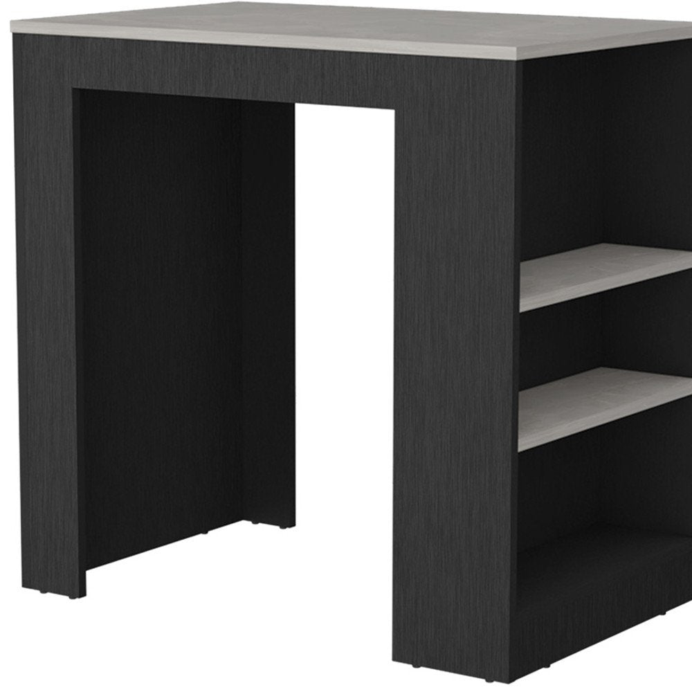 36" Gray and Black Faux Marble and Wood Kitchen Island With Storage HomeRoots