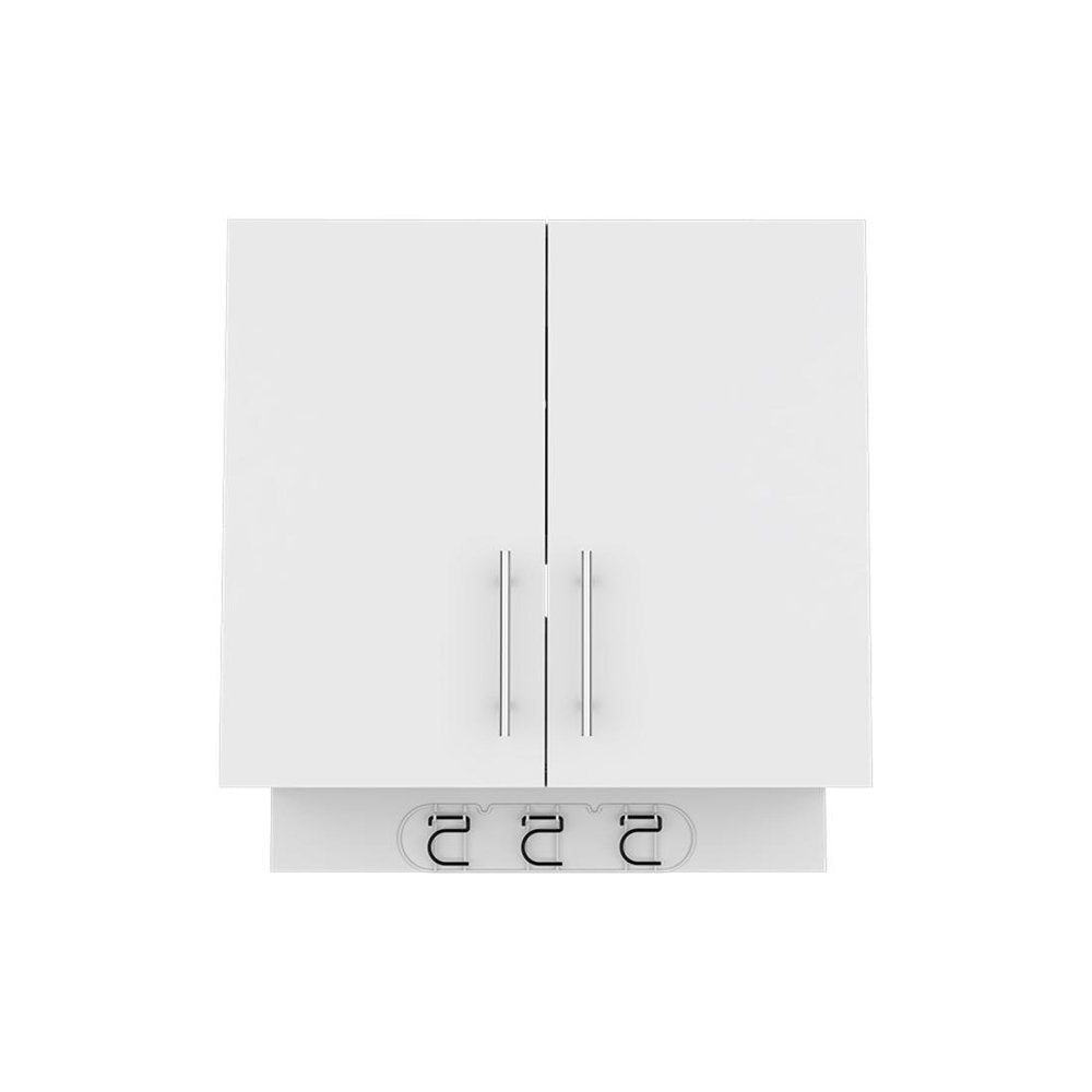 26" White Wood Wall Mounted Utlity Cabinet With Two Doors HomeRoots