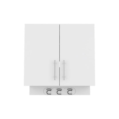 26" White Wood Wall Mounted Utlity Cabinet With Two Doors HomeRoots