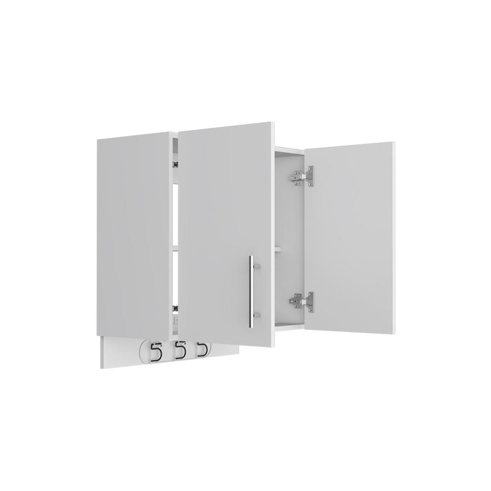 26" White Wood Wall Mounted Utlity Cabinet With Two Doors HomeRoots