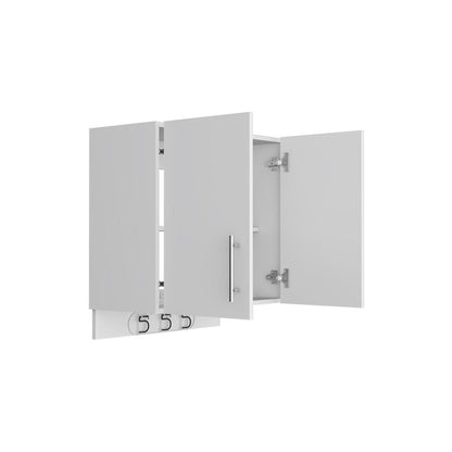 26" White Wood Wall Mounted Utlity Cabinet With Two Doors HomeRoots