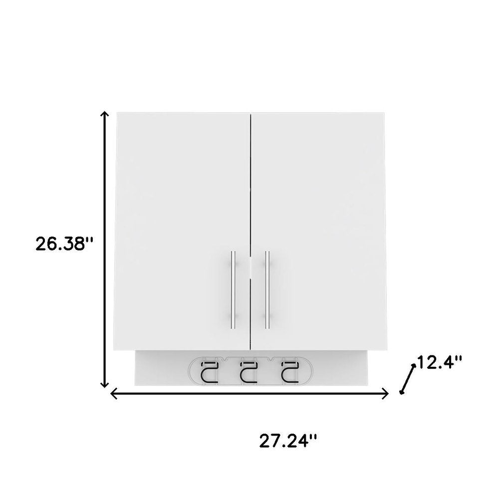 26" White Wood Wall Mounted Utlity Cabinet With Two Doors HomeRoots