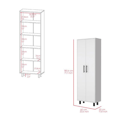 71" White Wood Two Door Pantry Or Storage Closet HomeRoots