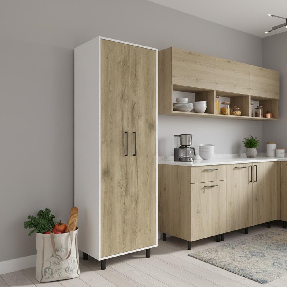 71" Beige Wood Two Door Pantry Or Storage Closet HomeRoots