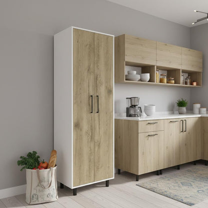 71" Beige Wood Two Door Pantry Or Storage Closet HomeRoots