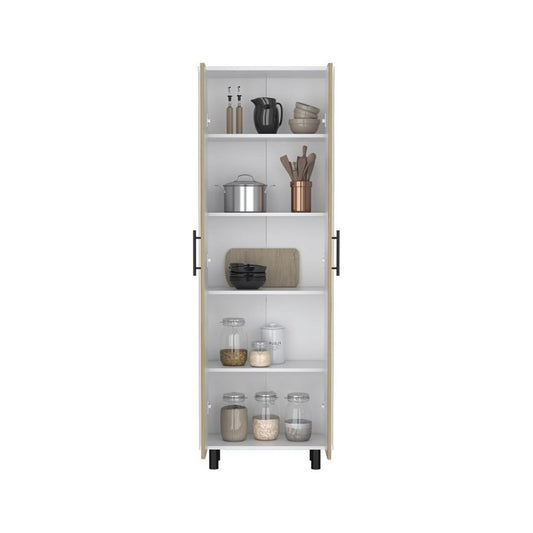 71" Beige Wood Two Door Pantry Or Storage Closet HomeRoots