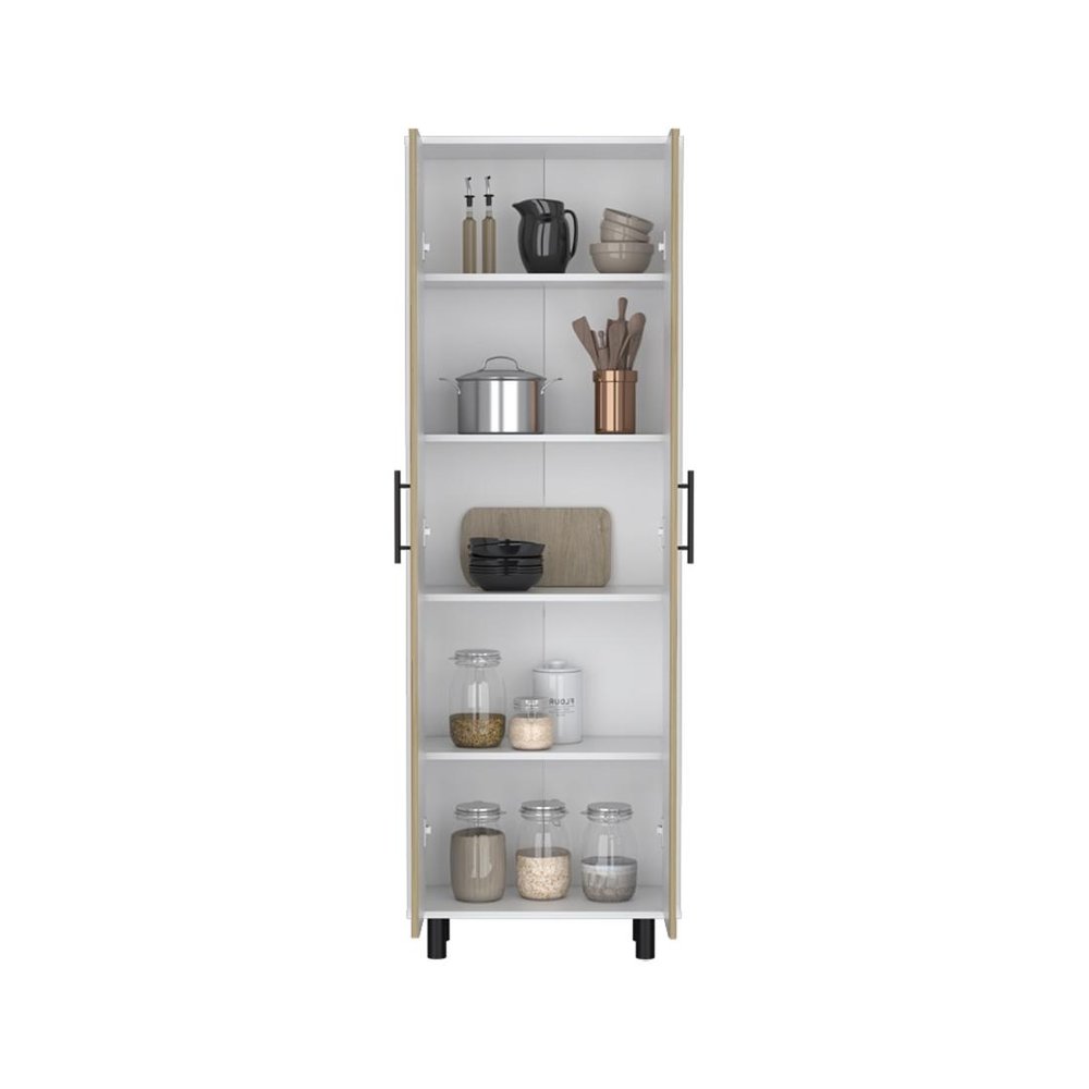 71" Beige Wood Two Door Pantry Or Storage Closet HomeRoots
