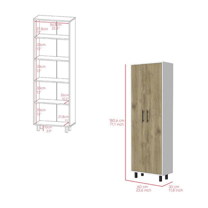 71" Beige Wood Two Door Pantry Or Storage Closet HomeRoots