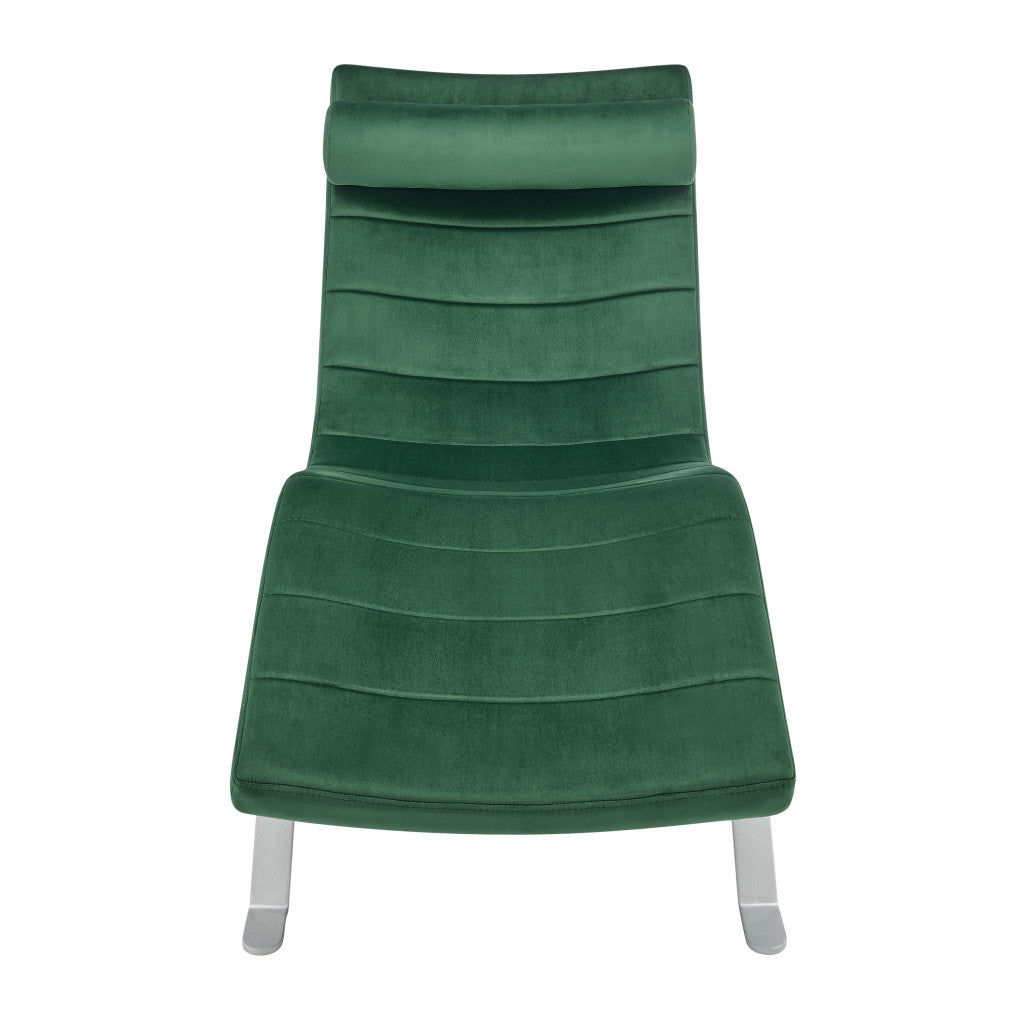 66" Green and Silver Velvet Lounge Chair