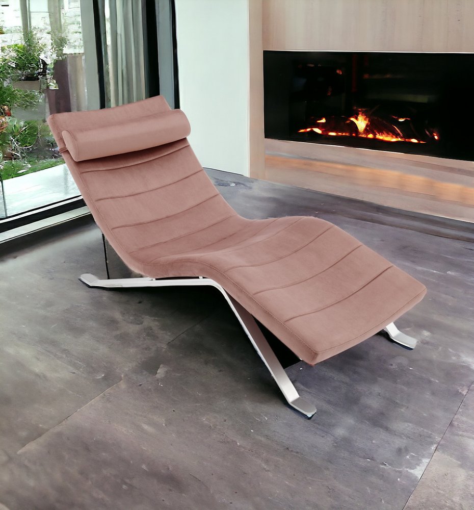 66" Rose and Silver Velvet Lounge Chair HomeRoots