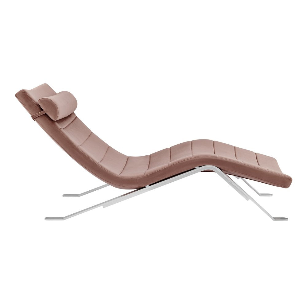 66" Rose and Silver Velvet Lounge Chair HomeRoots