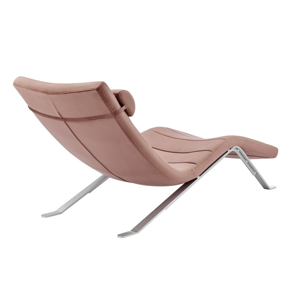 66" Rose and Silver Velvet Lounge Chair HomeRoots