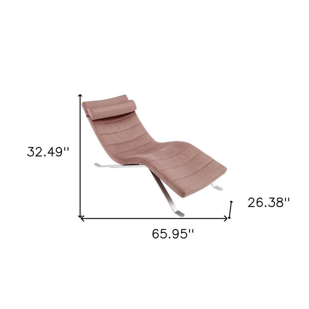 66" Rose and Silver Velvet Lounge Chair HomeRoots