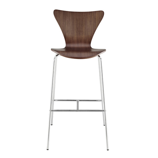 30" Brown And Silver Metallic Stainless Steel Bar Chair