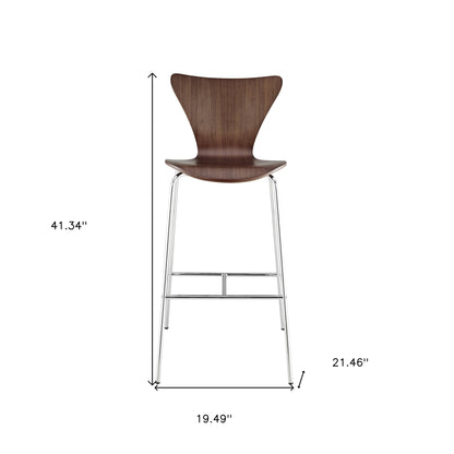 30" Brown And Silver Metallic Stainless Steel Bar Chair