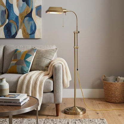 57" Brass Adjustable Traditional Shaped Floor Lamp With Bronze Square Shade HomeRoots