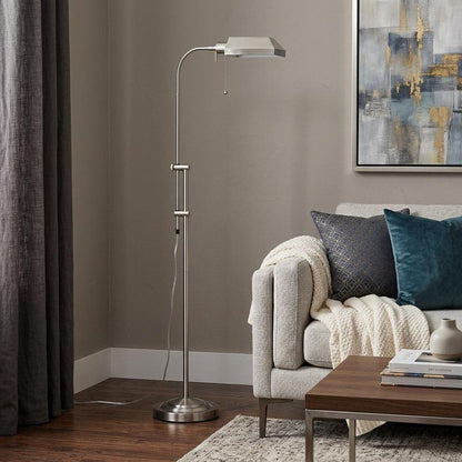 57" Nickel Adjustable Traditional Shaped Floor Lamp With Nickel Square Shade HomeRoots