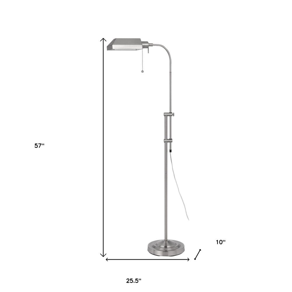 57" Nickel Adjustable Traditional Shaped Floor Lamp With Nickel Square Shade HomeRoots