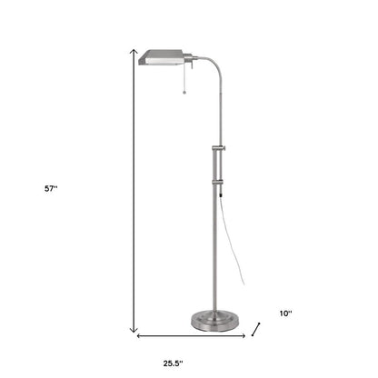 57" Nickel Adjustable Traditional Shaped Floor Lamp With Nickel Square Shade HomeRoots