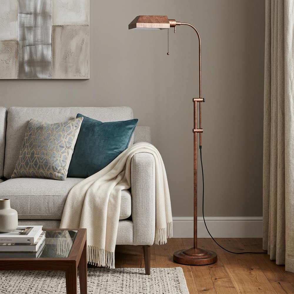 57" Rusted Adjustable Traditional Shaped Floor Lamp With Rust Square Shade HomeRoots