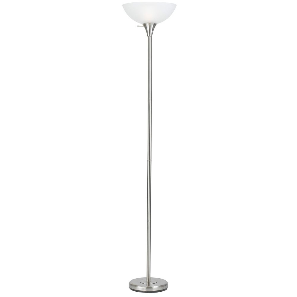 70" Nickel Metal Torchiere Floor Lamp With White Glass Dome Shade HomeRoots