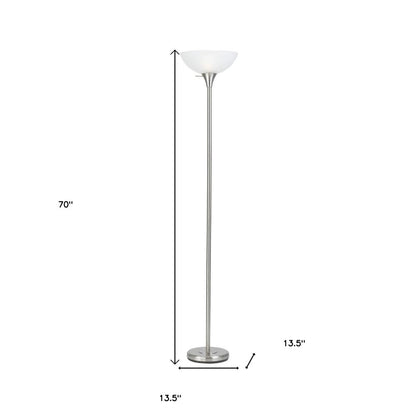 70" Nickel Metal Torchiere Floor Lamp With White Glass Dome Shade HomeRoots