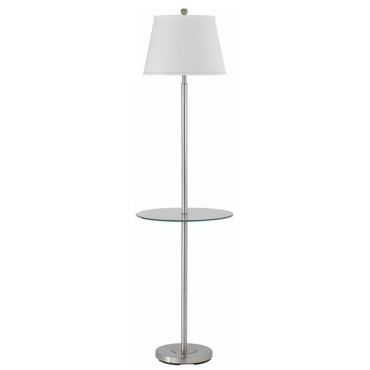 60" Nickel Metal Tray Table Floor Lamp With White Fabric Square Shade HomeRoots
