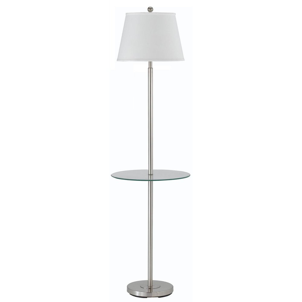 60" Nickel Metal Tray Table Floor Lamp With White Fabric Square Shade HomeRoots