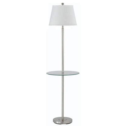 60" Nickel Metal Tray Table Floor Lamp With White Fabric Square Shade HomeRoots
