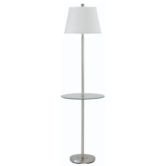 60" Nickel Metal Tray Table Floor Lamp With White Fabric Square Shade HomeRoots