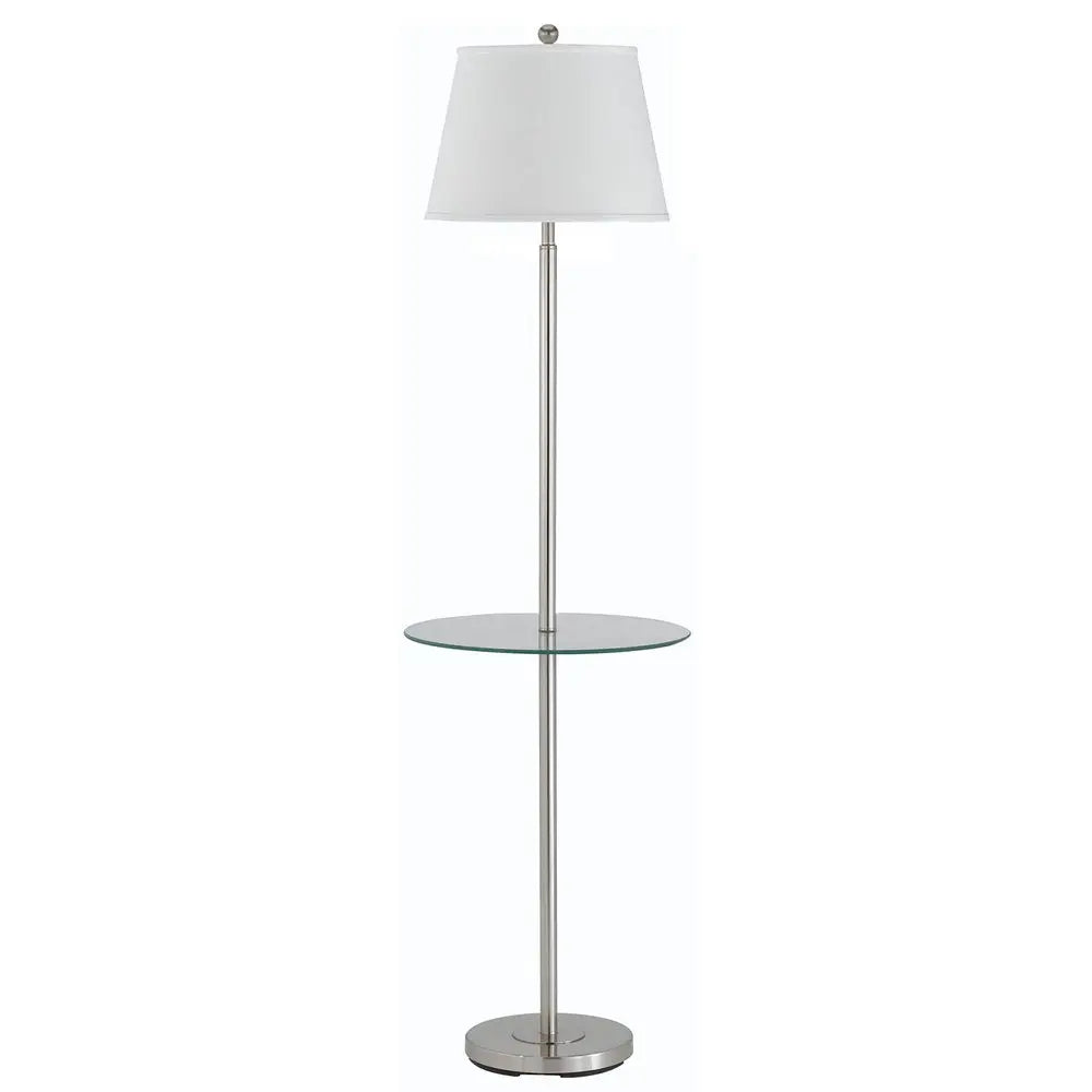 60" Nickel Metal Tray Table Floor Lamp With White Fabric Square Shade HomeRoots