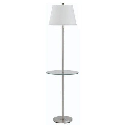 60" Nickel Metal Tray Table Floor Lamp With White Fabric Square Shade HomeRoots