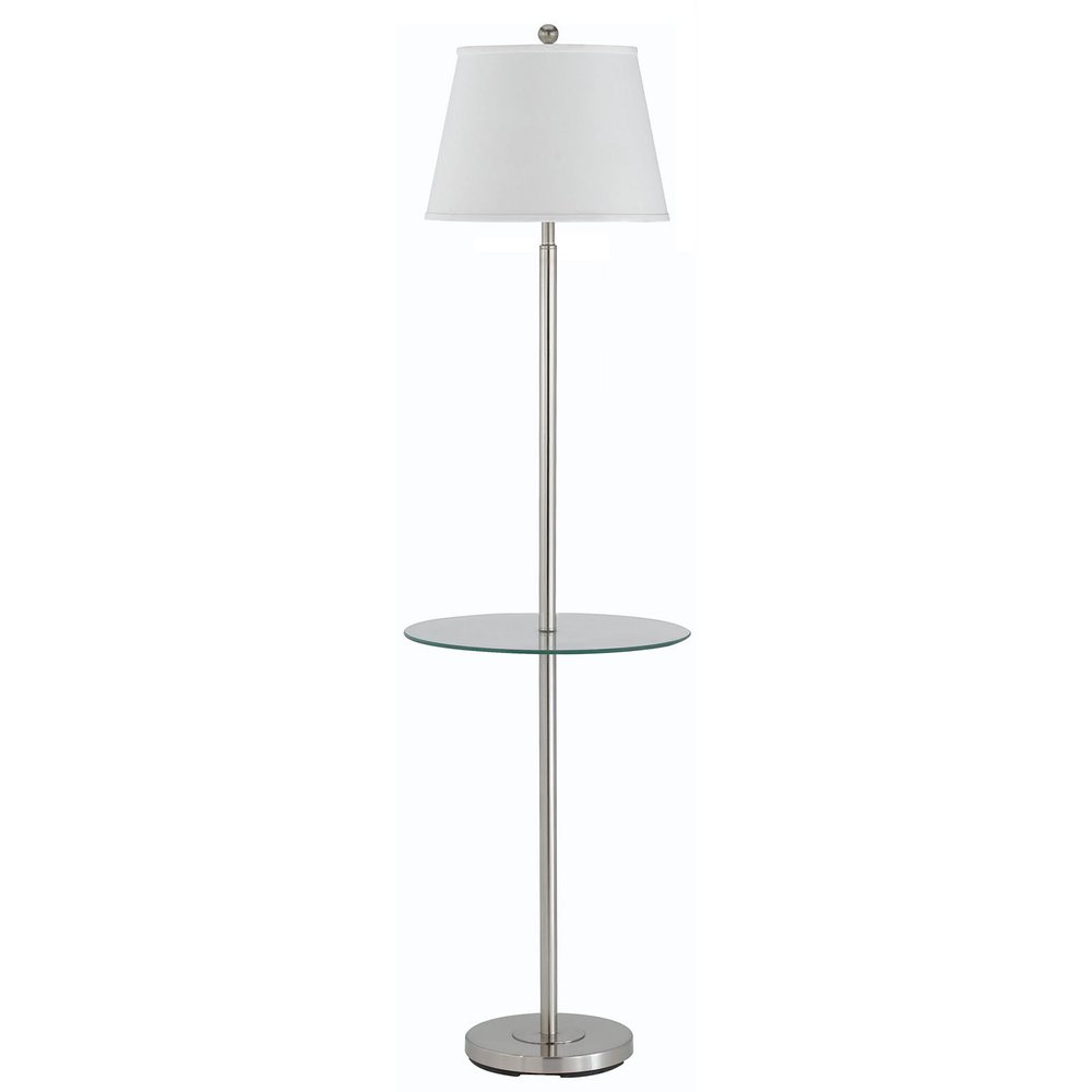 60" Nickel Metal Tray Table Floor Lamp With White Fabric Square Shade — view 4