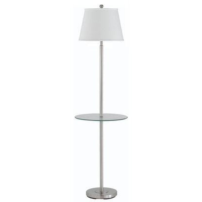 60" Nickel Metal Tray Table Floor Lamp With White Fabric Square Shade HomeRoots