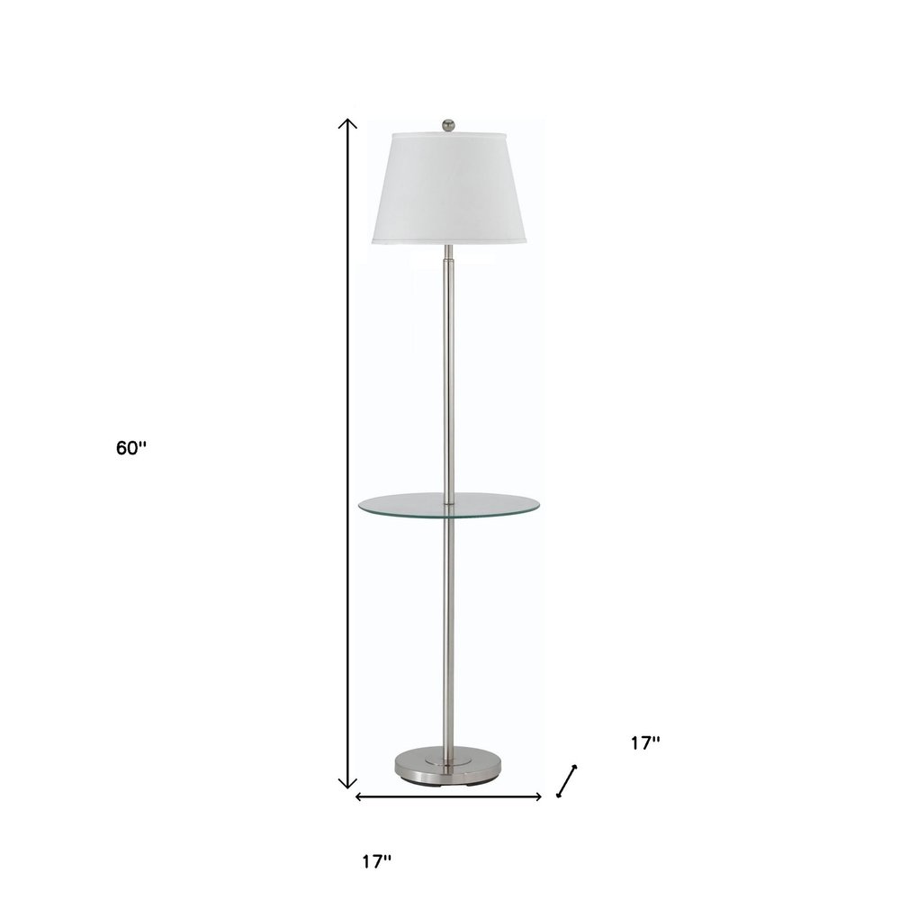 60" Nickel Metal Tray Table Floor Lamp With White Fabric Square Shade HomeRoots