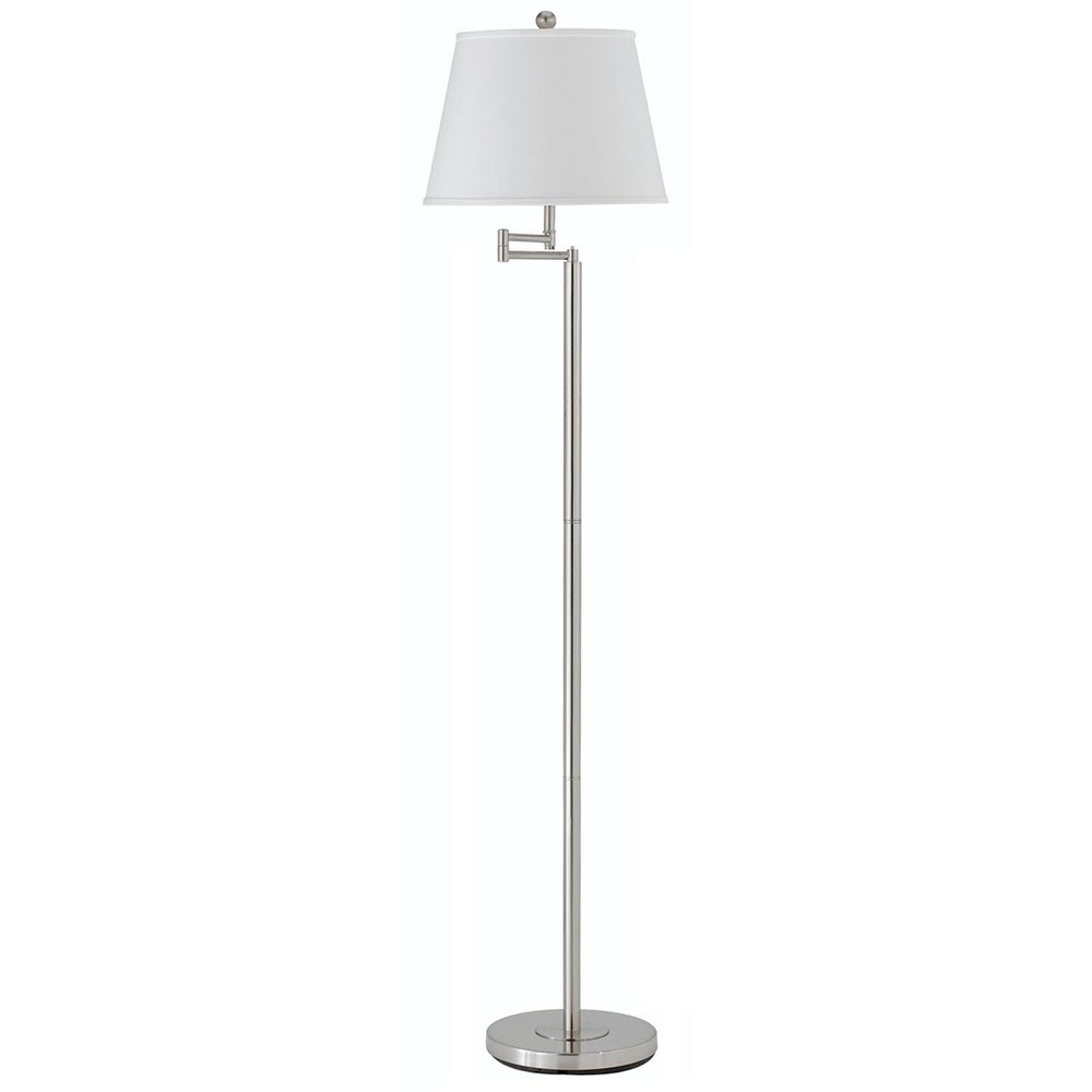 60" Nickel Swing Arm Floor Lamp With White Square Shade — view 1