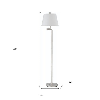 60" Nickel Swing Arm Floor Lamp With White Square Shade HomeRoots