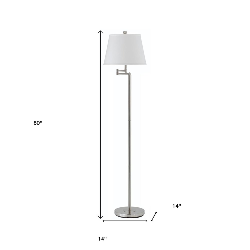 60" Nickel Swing Arm Floor Lamp With White Square Shade — view 5