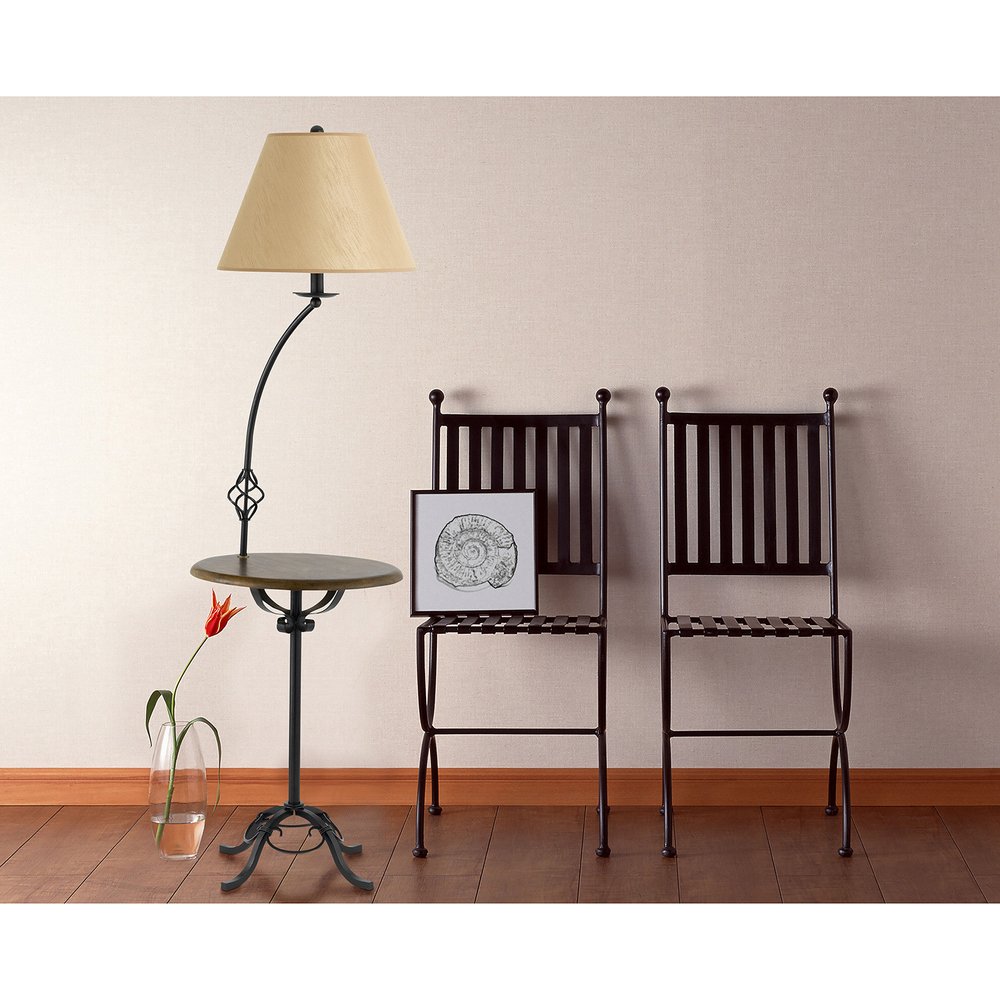 62" Black Tray Table Floor Lamp With Brown Empire Shade — view 2