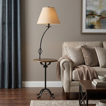 62" Black Tray Table Floor Lamp With Brown Empire Shade HomeRoots