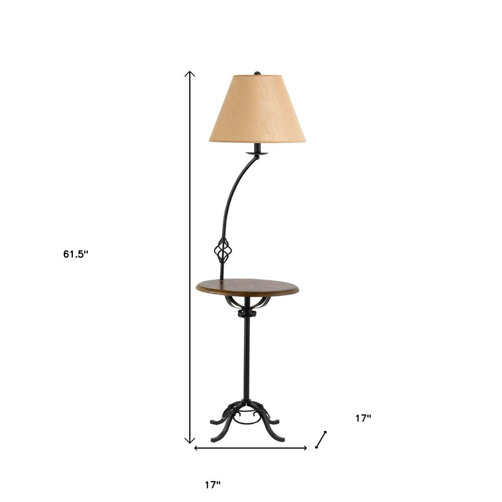 62" Black Tray Table Floor Lamp With Brown Empire Shade — view 5