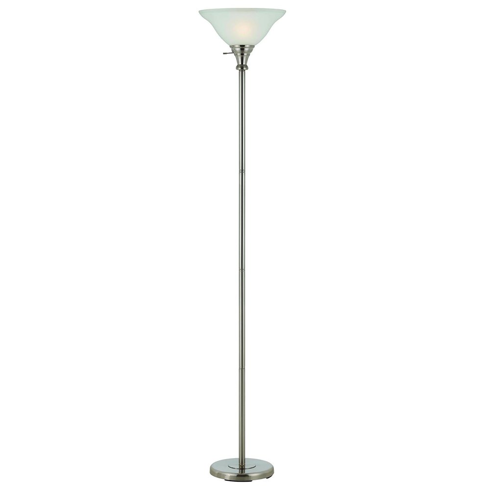 71" Nickel Torchiere Floor Lamp With Clear Frosted Glass Dome Shade — view 1